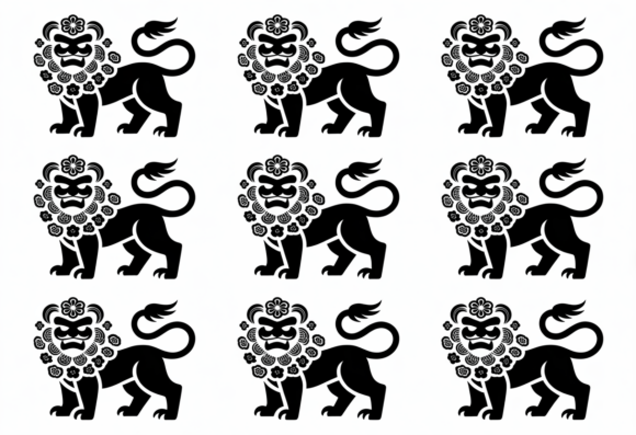 Black Foo Dog Lion Silhouette SVG
