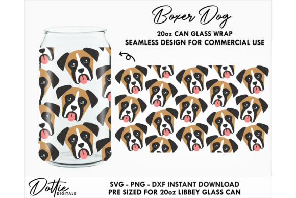 Boxer Dog 20oz Libbey Glass Can Wrap SVG