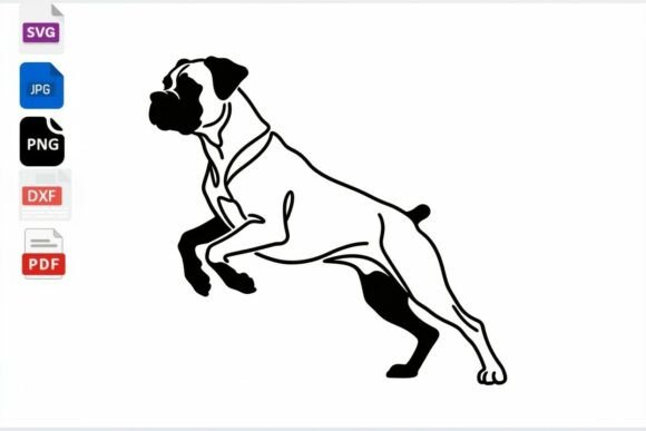 Boxer Dog Line Art SVG Jumping Pet