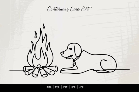 Continuous Line Dog by Campfire