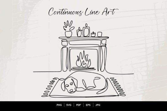 Cozy Fireplace Dog Line Art SVG