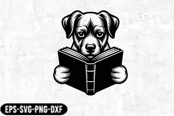 Cute Dog Reading Book SVG