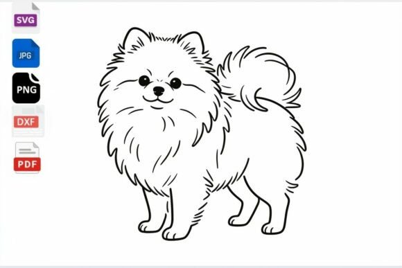 Cute Pomeranian Dog Line Art SVG