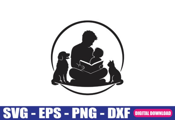 Dad Child Dog Cat Silhouette SVG