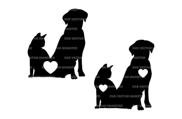 Dog and Cat Silhouette with Heart Svg