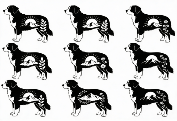 Dog Mountain Scene Silhouette SVG