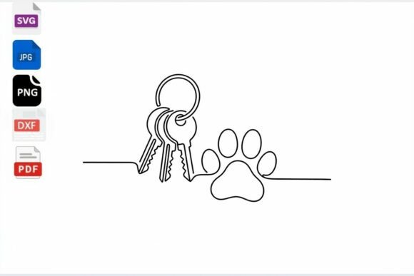 Dog Paw and Keys Continuous Line Art SVG