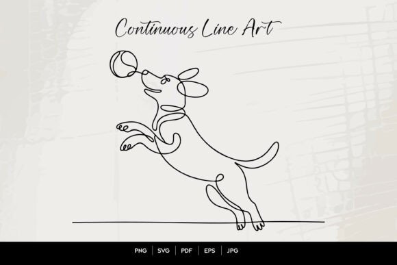 Dog Playing Ball Line Art