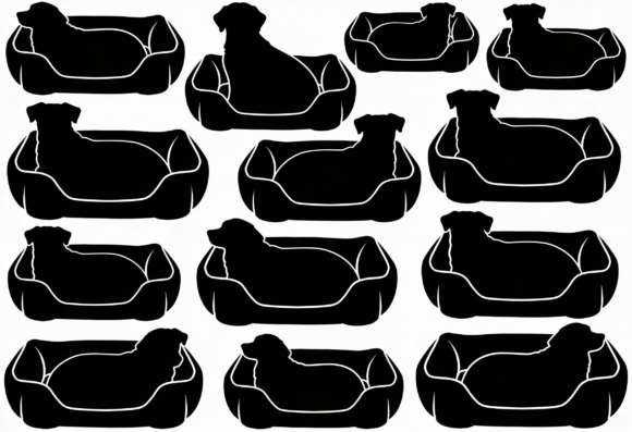 Dog Silhouette in Pet Bed Clipart SVG