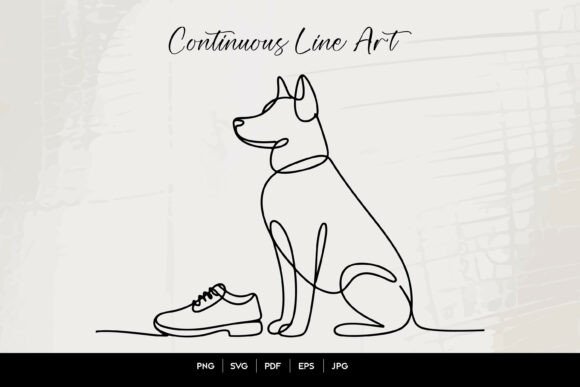 Dog Waiting with Shoe Line Art
