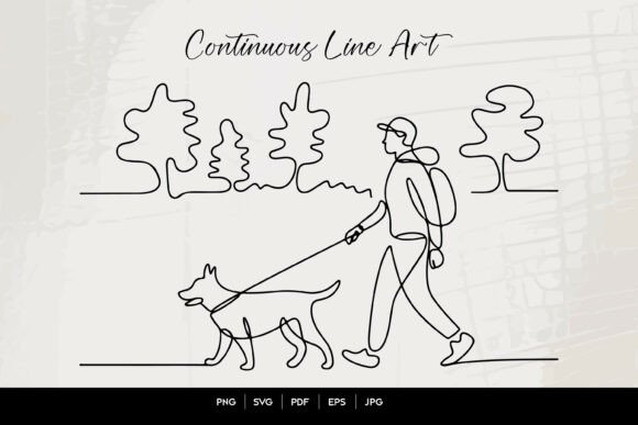 Dog Walking Continuous Line Art