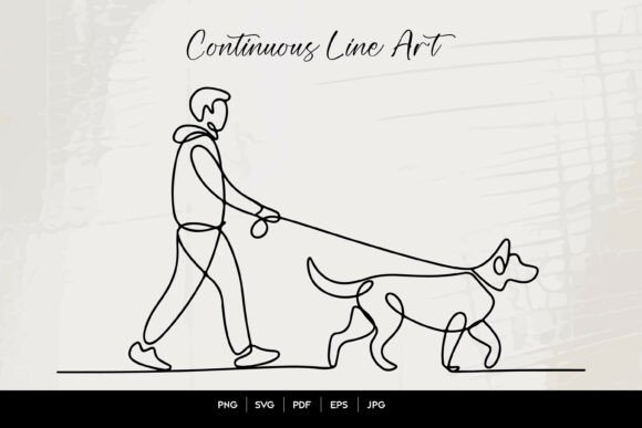 Dog Walking Line Art SVG