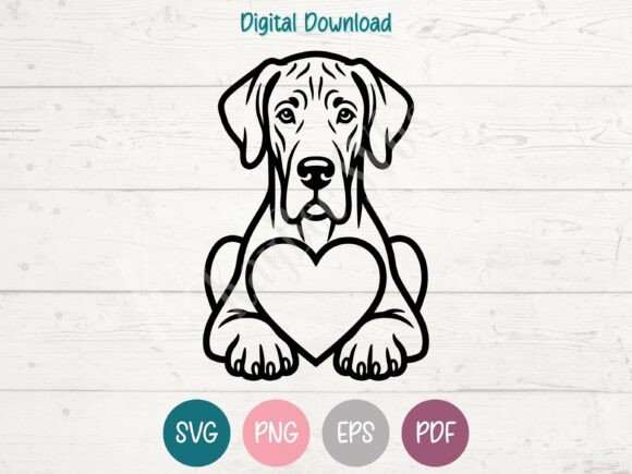 Great Dane Dog with Heart SVG PNG EPS