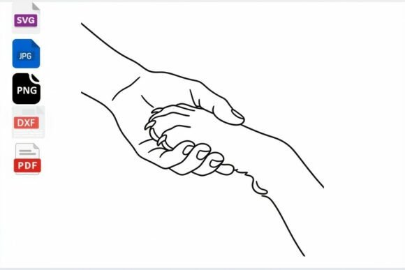 Human Hand Holding Dog Paw Line Art SVG