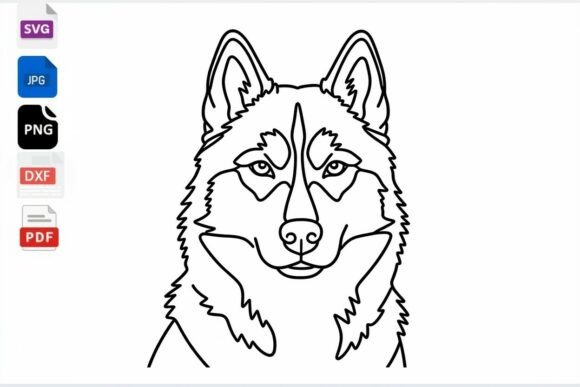 Husky Dog Line Art SVG PNG DXF