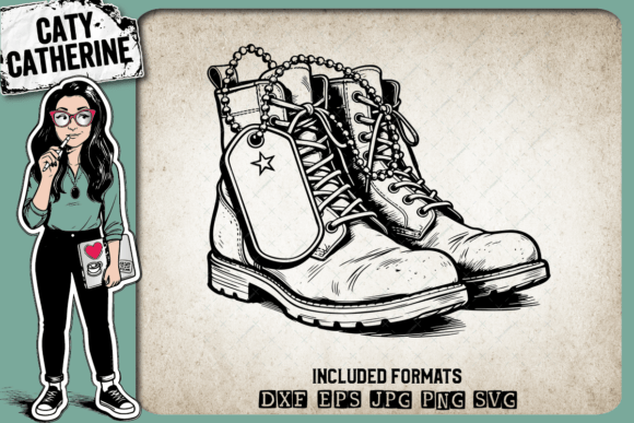 Military Boots with Dog Tags and Star