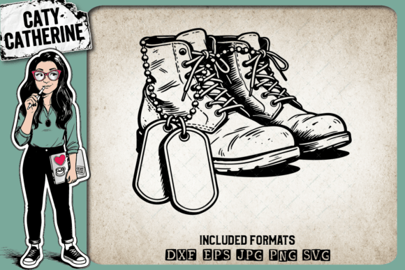 Military Boots with Dog Tags Remembrance