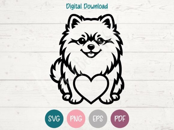 Pomeranian Dog with Heart SVG PNG EPS