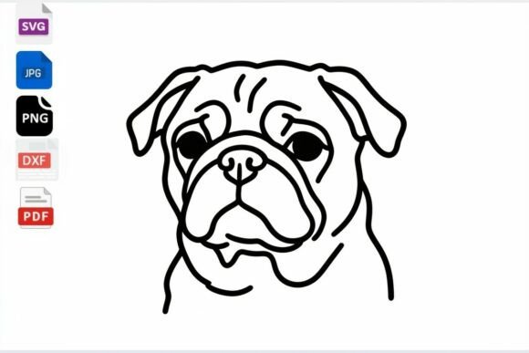 Pug Dog Face Line Art SVG PNG DXF PDF