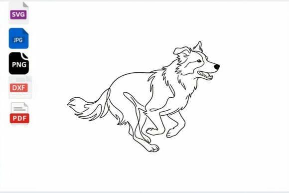 Running Border Collie Dog Line Art SVG