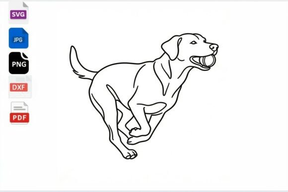Running Dog with Ball Line Art SVG