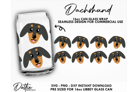 Sausage Dog 16oz Glass Can Wrap SVG