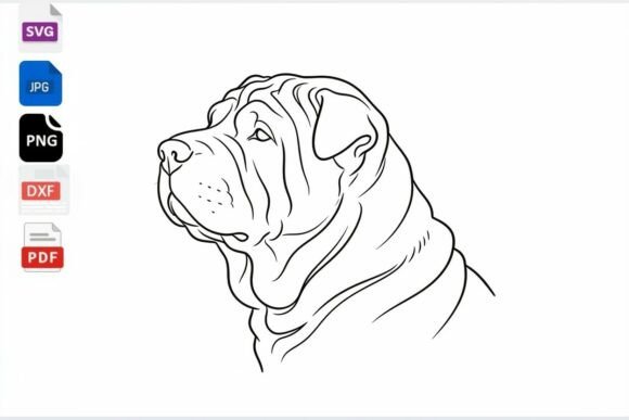 Shar Pei Dog Line Art SVG PNG DXF
