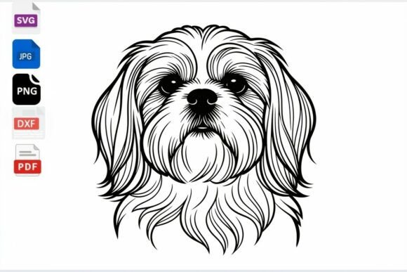 Shih Tzu Dog Face Line Art SVG