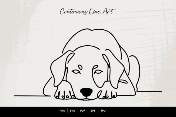 Single Line Sad Dog Resting on Paws